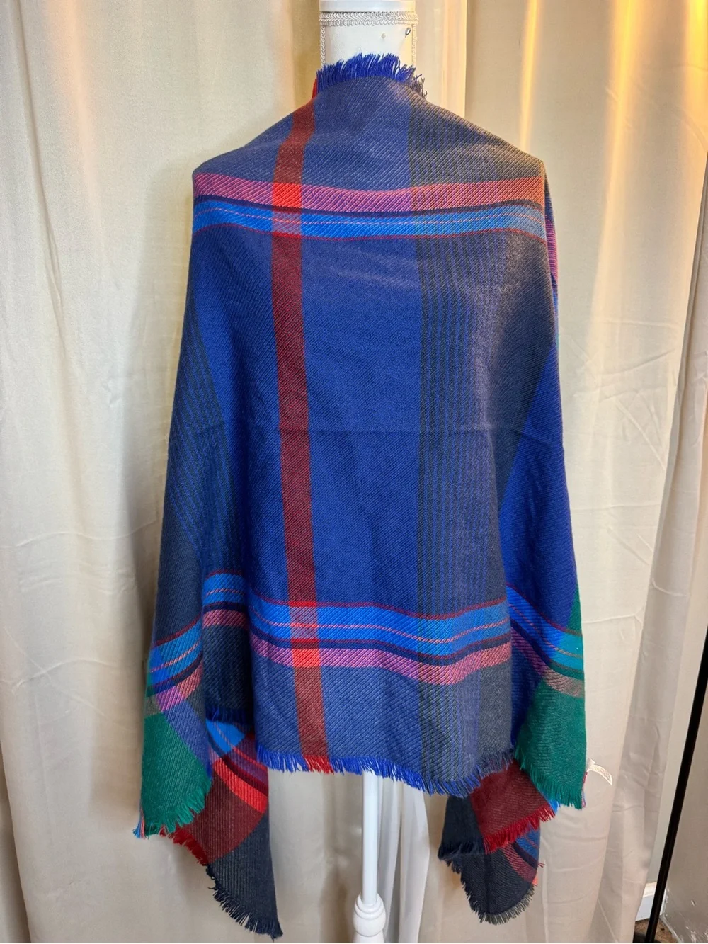 Merona Oversized Plaid Blanket Scarf Wrap Blue Red Green 78x30
